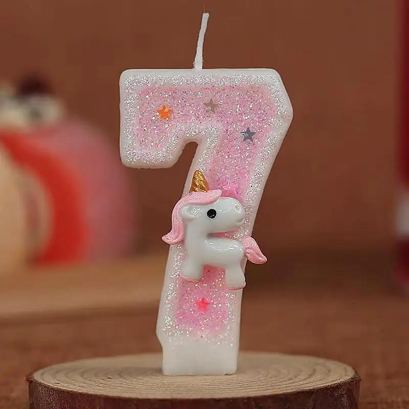 3D Number Birthday Candle Pink Glitter Unicorn Cake Decorating Party Anniversary Cake Decor for Cake Children's Birthday Candle