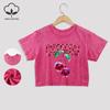 Crystal Cherries Prints Cotton Crop Tops All-Math Summer Lace Hem Washed T-Shirts Regular Fit O-Neck Short Sleeve Casual Clothes