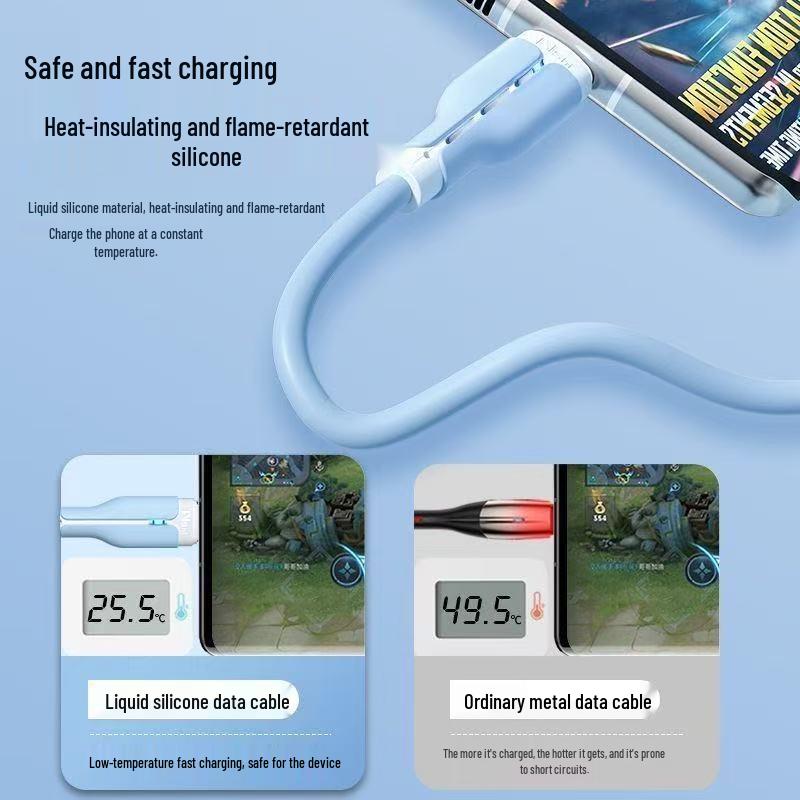 Silicone Luminous 120W Fast Charging Data Cable for Huawei, Vivo, Oppo, Apple 15/16, and Android Devices