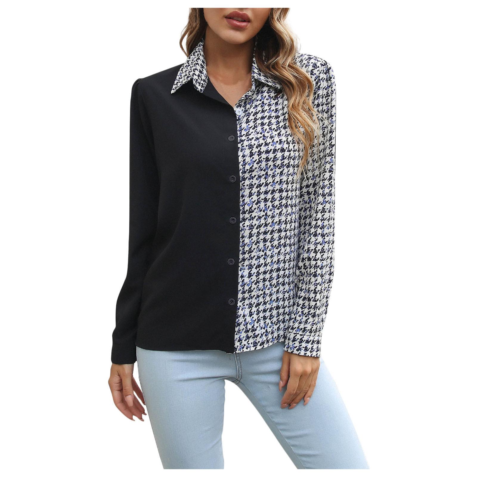 

Рубашки с длинным рукавом для женщин, модная повседневная свободная блузка на пуговицах с манжетами, легкая блузка с v-образным вырезом, топы M чёрный