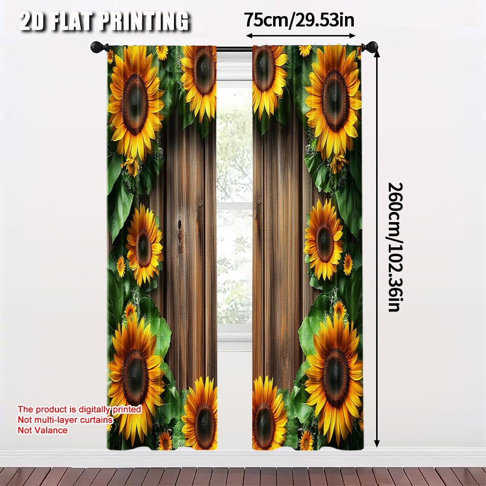 2pcs   Fashionable Curtains 2D print Rustic Wooden Barn and Sunflower 100% Polyester (without rod) All Seasons Ldeal for Bedroom