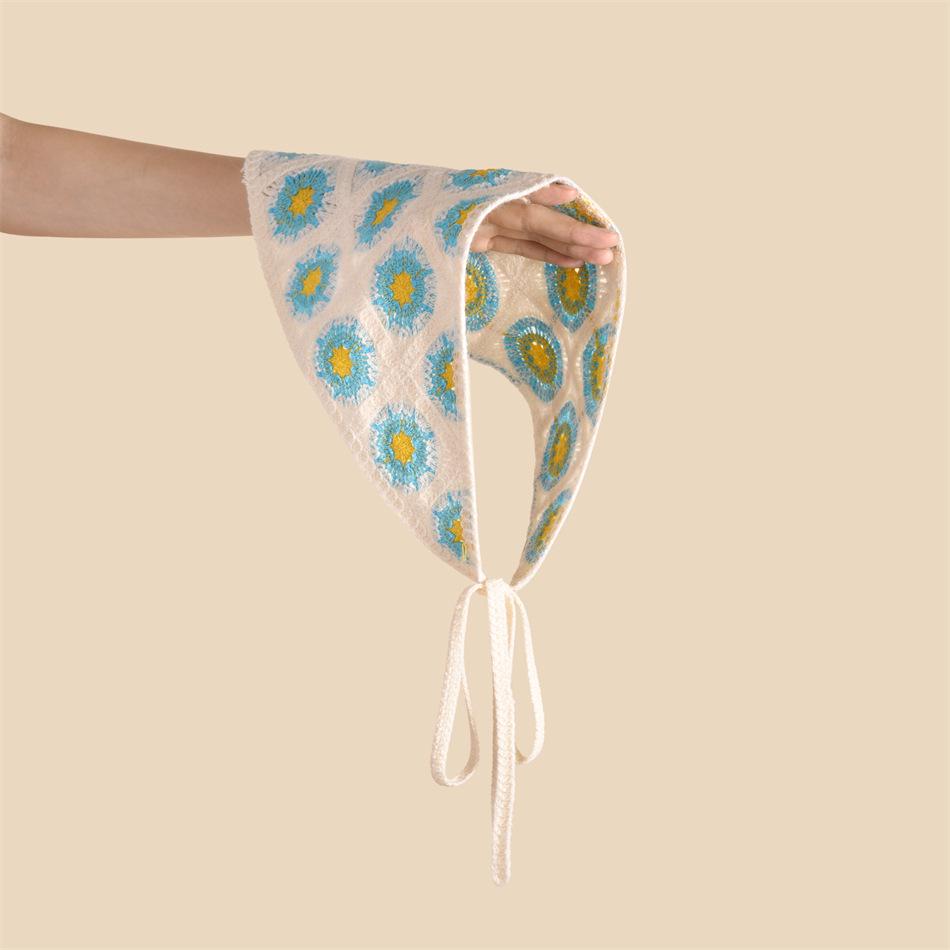 Spring Pastoral Embroidered Daisy Triangle Scarf Headband - Versatile Floral Hair Accessory for Women