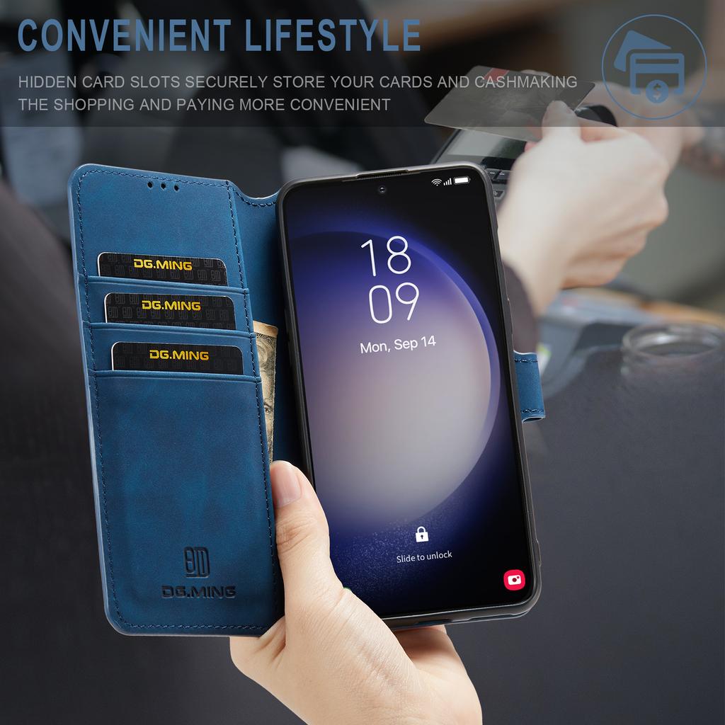 DG.MING For Samsung Galaxy S23 Retro PU Leather Stand Cover Shockproof Wallet Phone Case