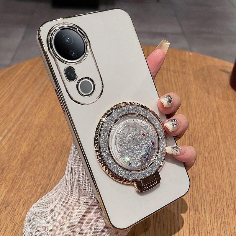 For Vivo V50 LITE Fashionable Galvanized Phone Case for Vivo V50 V40 Lite V30 Pro V29 V25 E Y300 Y39 Quicksand Bracket Shell