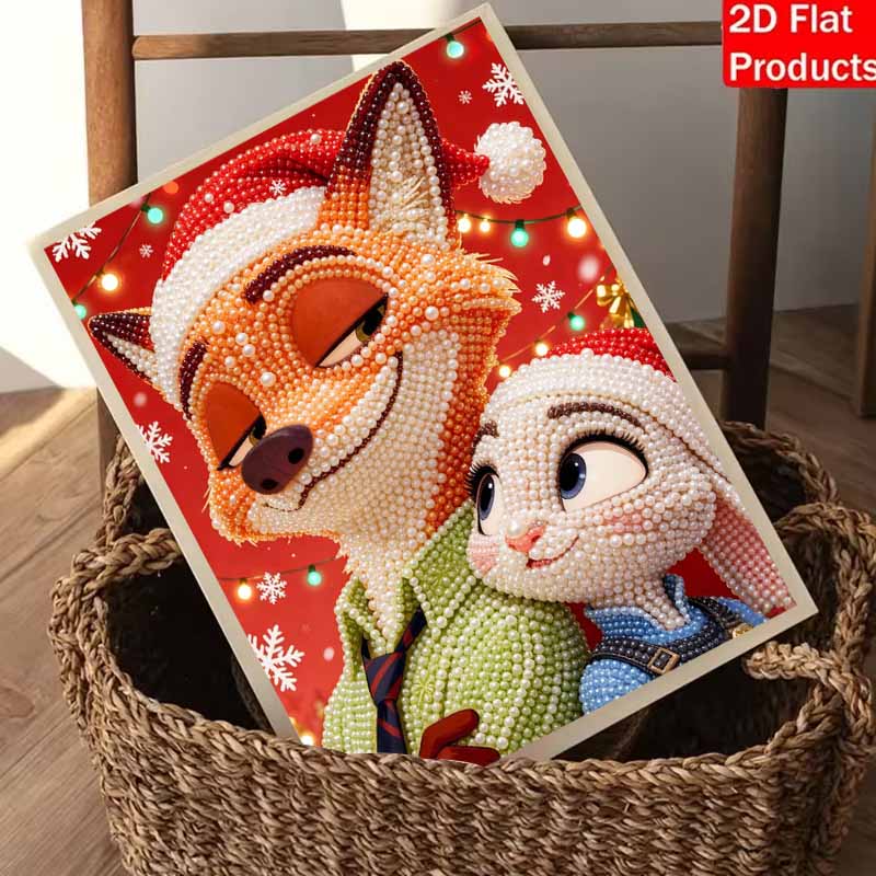 Disney Christmas Fox & Bunny pearl painting handmade diy pearl art painting simple living room hanging painting decoration