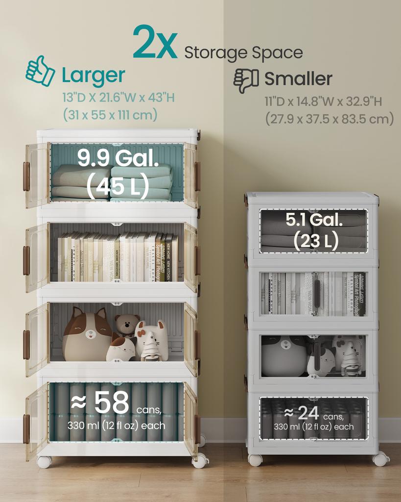 SONGMICS Storage Boxes with Lid, 4-Tier Stackable Organiser with 1 Lid