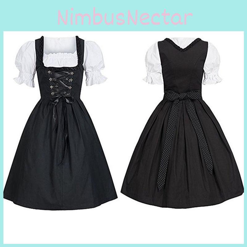 Vintage Bavarian Dirndl Costume With Elastic Waist And Bubble Sleeves For Festive Occasions