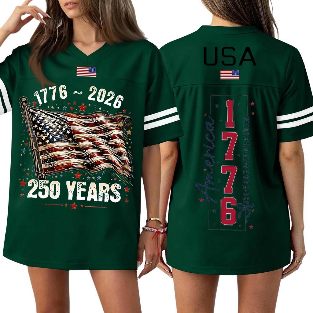 Women's Casual Fashion V-Neck Sports Independence Day Print Short Sleeve Sports T-Shirt Top