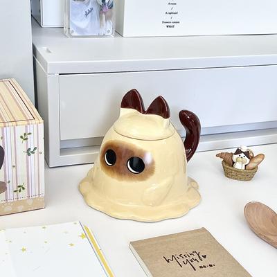 Cute Siamese Cat Ceramic Mug with Lid To Send Birthday Gift for Girls Best Friend Souvenir Cat Cup Gift Box