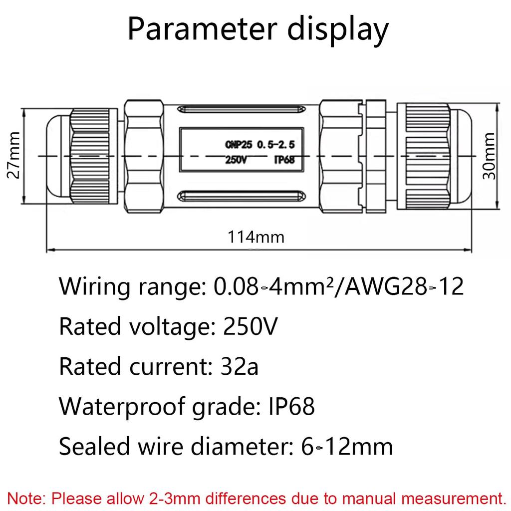 IP68 Cable CTRICALVER Extension Electrical Cable Connector Cable Diameter 6 2 Waterproof Electrical Inline Cable with Terminal Block Connector,