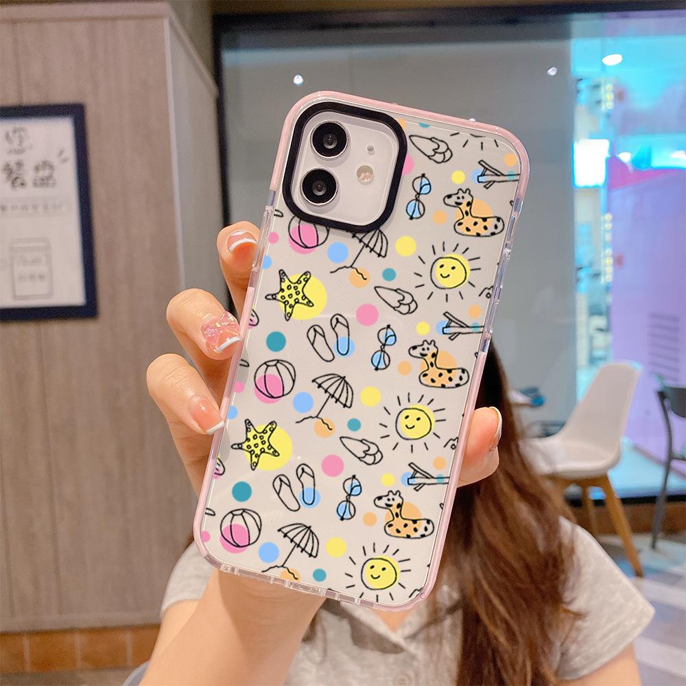 Summer new graffiti summer seaside iPhone mobile phone case 17promax transparent mobile phone case Apple 13 soft case