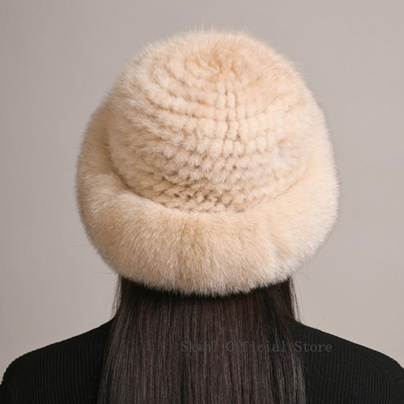 Gestrickte Flauschige Pelzmütze Damen Handgefertigt Winter Kopfbedeckung Warme Mützen