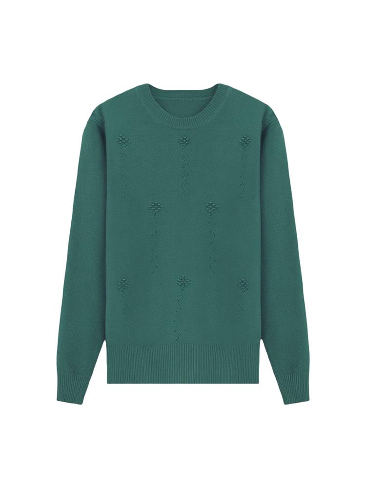 Midlife & Senior Fall Style Round Neck Long Sleeve Loose Fit Versatile Knit Sweater Top