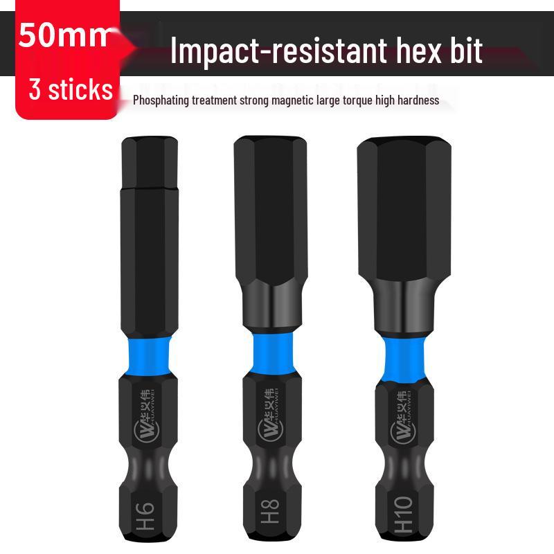 Extended S2 Air Pneumatic Screwdriver Hex Bit Set - Strong Magnetic, Super Hard, Non-slip