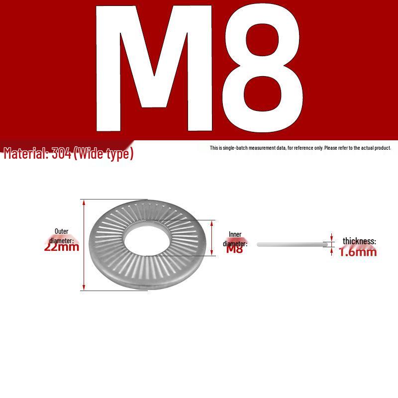 304 Stainless Steel Serrated Single-Sided Anti-Slip Lock Washer, Disc/Saddle Type, Sizes M3-M8