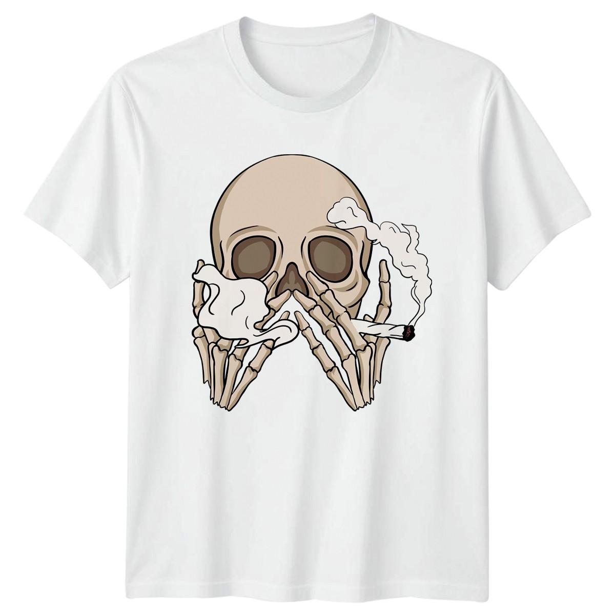 Skeleton Smoking T-Shirt Skull Graphic Gift For Him And Her M