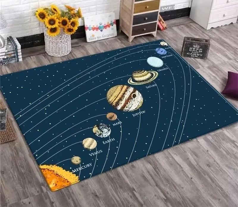 Solar System Rug Planet Galaxy Design for Living Room & Kids Bedroom | Non-Slip Space Floor Mat Home Decoration