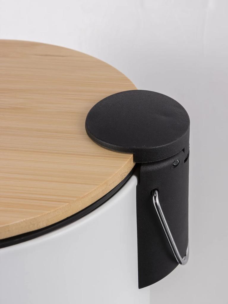 Zimmer Weiß Runder Metall Mülleimer mit Bambusdeckel und Pedal 5L Müllbehälter Eimer mit Herausnehmbarem Inneneimer Badezimmer