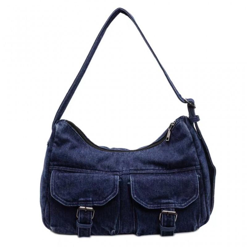 Hong Kong Style Retro Denim Niche Tote Bag Large Capacity Casual All-matching Commuting Shoulder Fashionable Women's