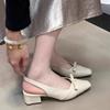 French Square Head Bow Thick Heel Bag Head Sandals Women's 2025 Summer Shallow Mouth Gentle Temperament Empty Single Shoes