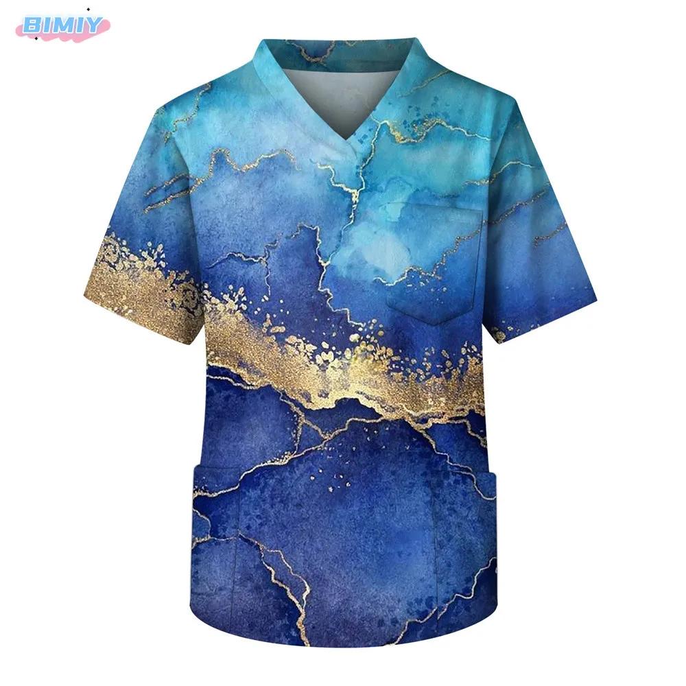 

Summer Halloween V-Neck Short Sleeved Nursing Medical Uniforms Shirts Unisex Tee Hotel Hospital Doctor Operating Scrub T-Shirt 5XL