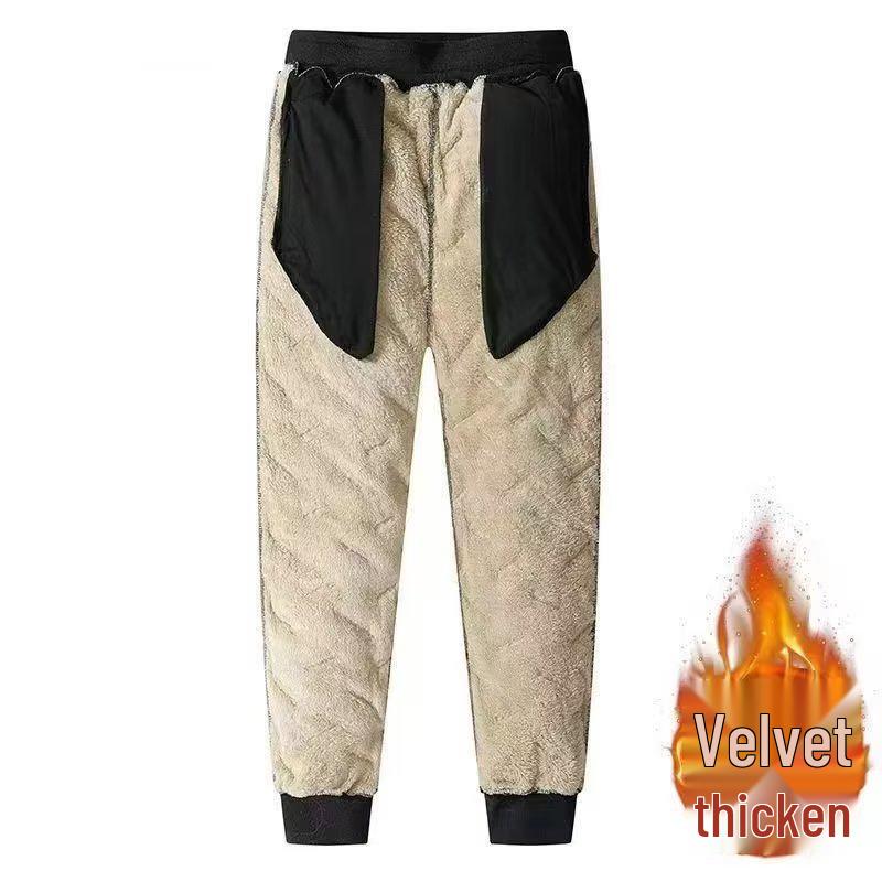 Men's Lambskin Velvet-Lined Warm Pants: Thick, Casual Cotton Outerwear for Middle-Aged and Elderly - Large Size Cold-Proof Sportswear.