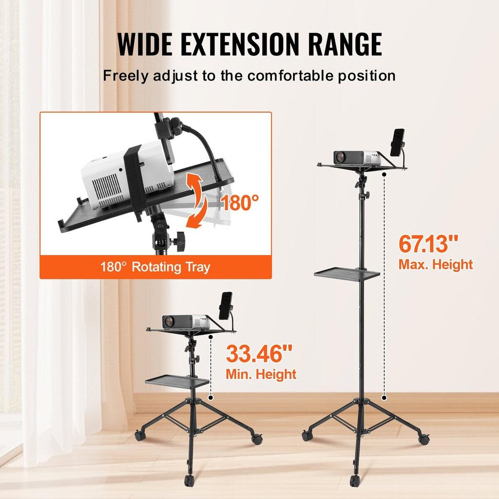 Projector Stand with Wheels Laptop Stand Tripod Height from 31.3 to 67.3"