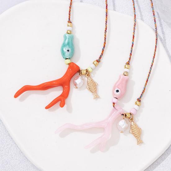 Ocean Imitation Coral Fish Pendant Necklace for Women Acrylic Fish Beads Charm Rope Necklace Vacation Party Accessories