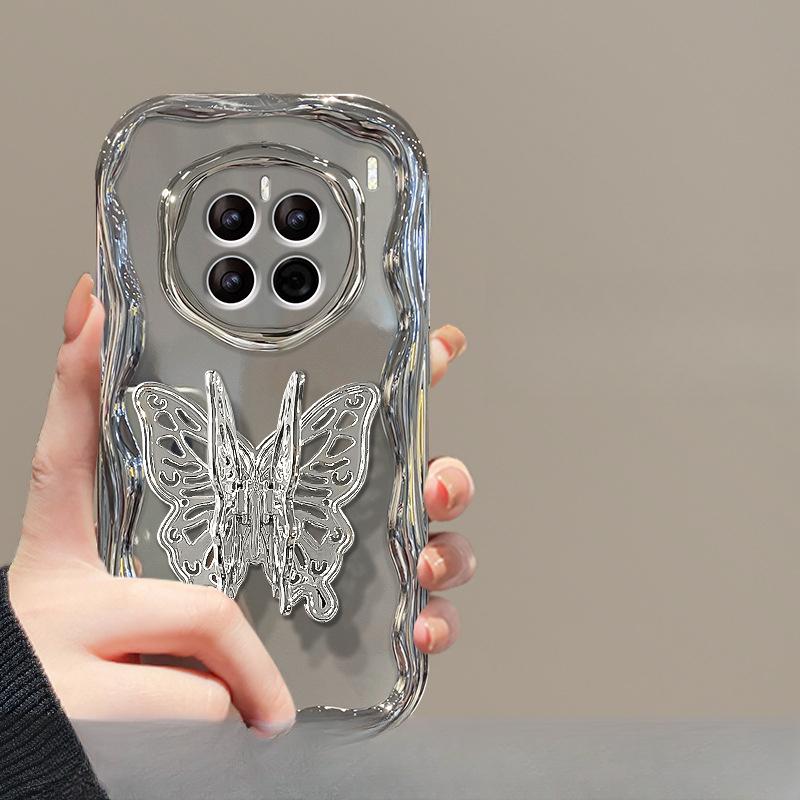 Vhodné pro pouzdro na mobilní telefon Huawei Pura70 Vivos17 Trojrozměrný motýlí stojánek Řetízek Oppo Galvanizovaná stříbrná Xiaomi 14