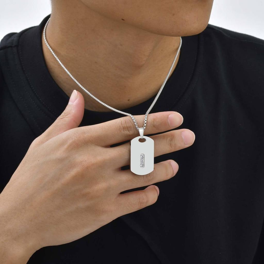 New Dogtag Necklace for Men Boys,Waterproof Zircon Geometric Pendant Necklace,Birthday Father'Day Gift