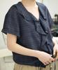 AFTERHOURS Ruffle Half Sleeve Blouse (Navy-Check)