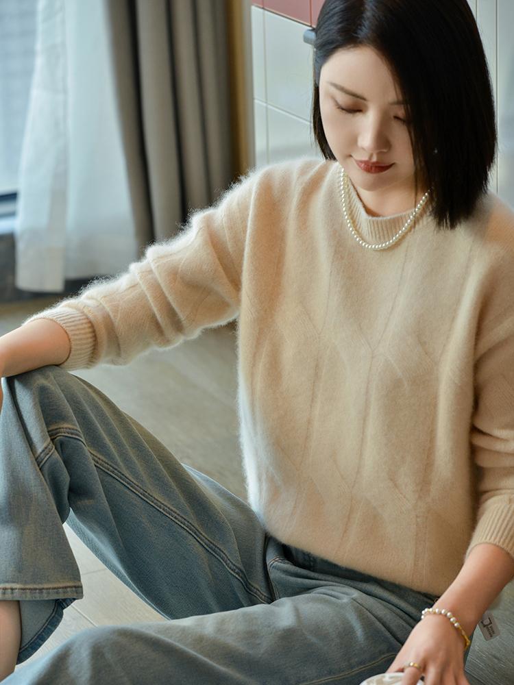 Dámský kašmírový svetr Qinghe kašmír 30% kašmír 70% vlna podzimní a zimní kašmírový svetr měkký a teplý