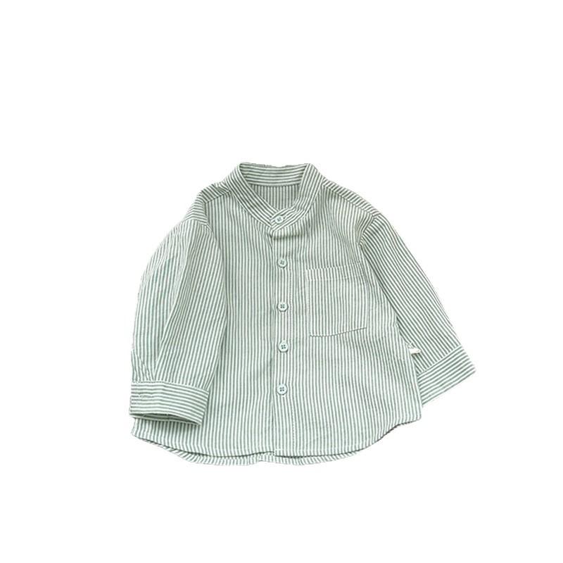 Temperament Baby Autumn Suit Baby Foreign Striped Stand-Up Collar Shirt Loose Straight Jeans Children'S Clothing