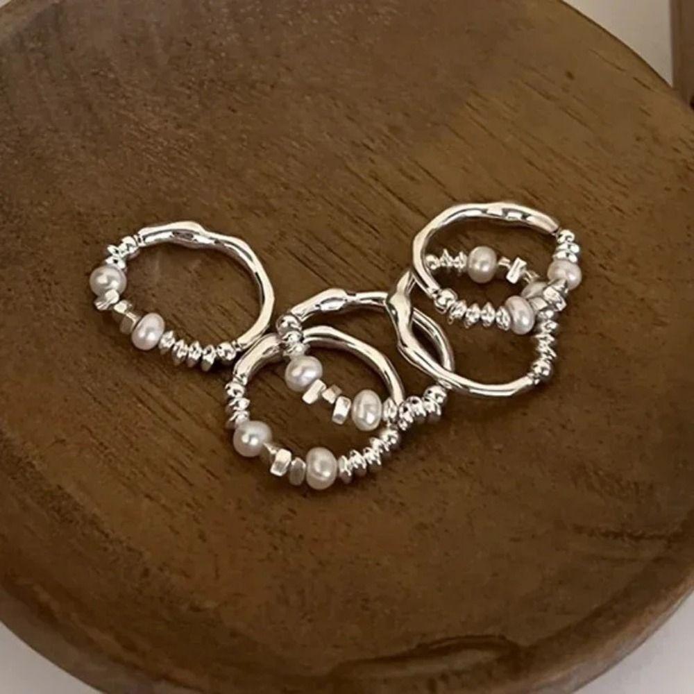 Vintage Minimalist Design Rings Light Luxury Personality Rings Elegant Pearl Finger Rings  Party