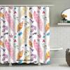 Watercolor Feather Shower Curtain Bathroom Decor Pink Arrowhead Design for Bathrooms In White Colorway with Green Leaf Motif Mad