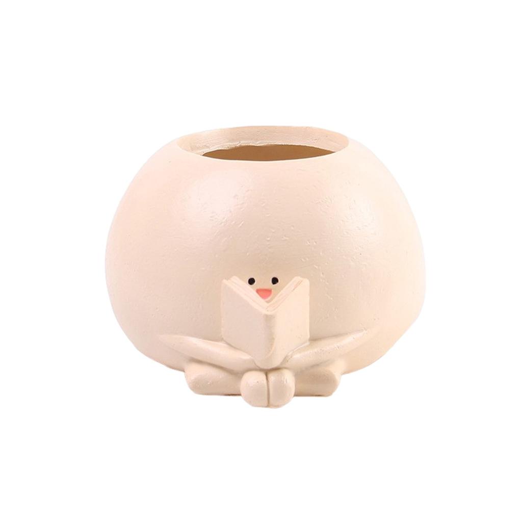 Cute Reader Smiling Face Flower Pot Resin Crafts Creative Succulent Flower Pot Desktop Decoration Ornaments