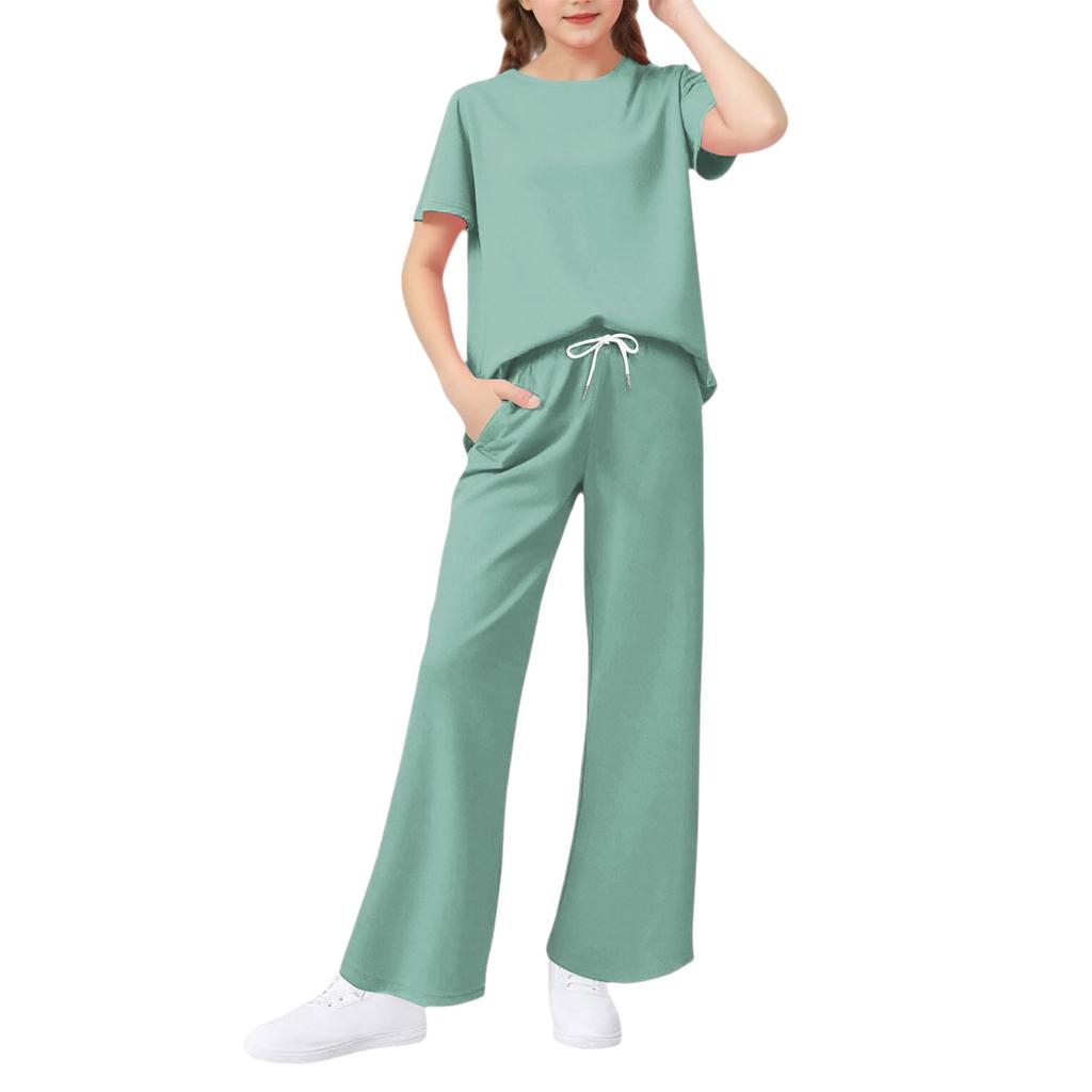 Girls' 2-Piece Set - Short Sleeve Tee & Wide Leg Pants