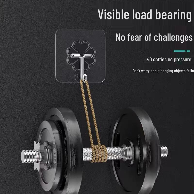 Transparent No-Drill Wall Hooks - Strong Adhesive, Seamless, Load-Bearing for Bathroom and Kitchen