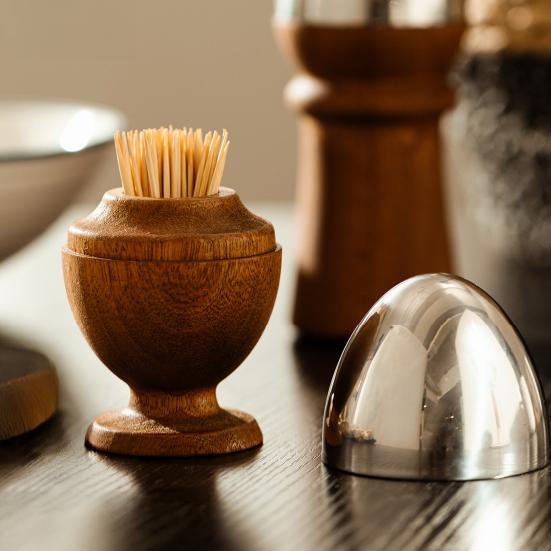 Stainless Steel Wooden Toothpick Holder Dustproof Toothpick Dispenser Box Home Office Restaurant Desktop Toothpick Organizer Container