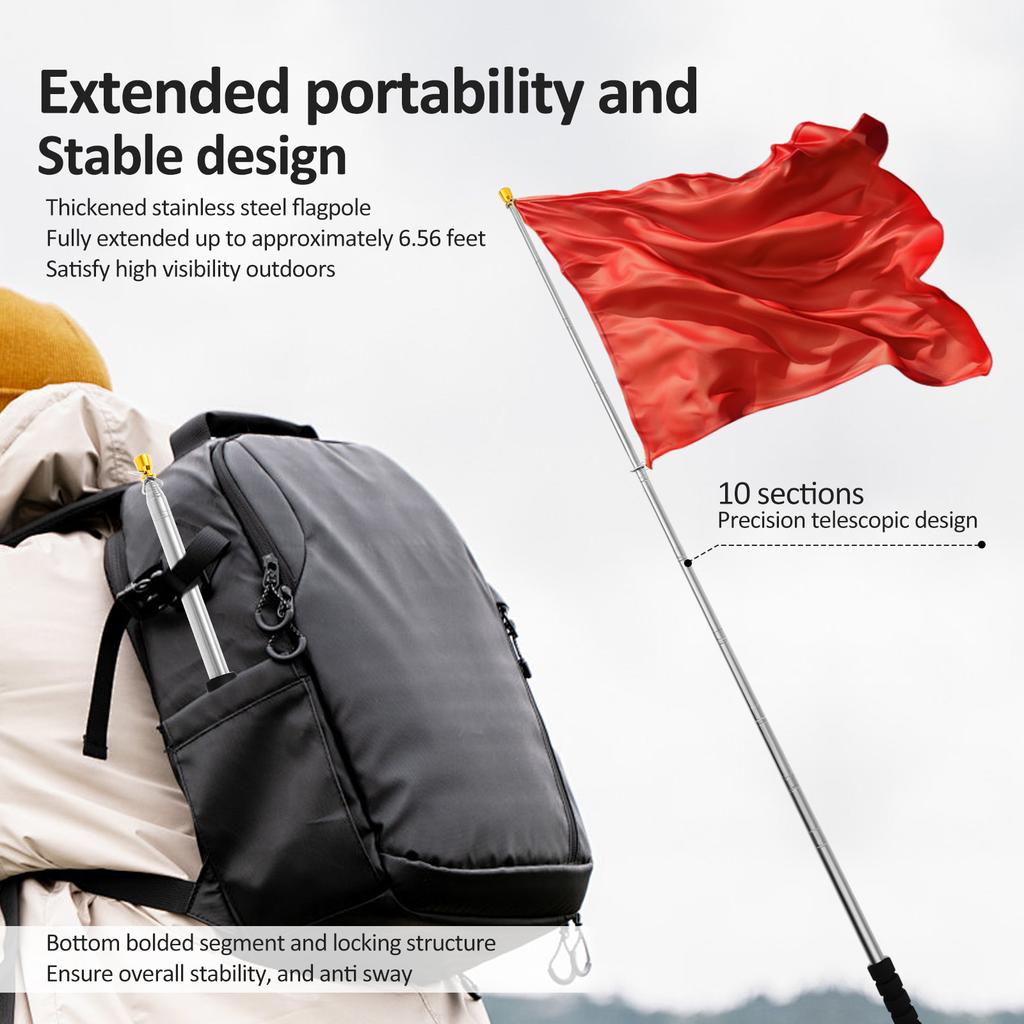 2.5M Telescopic Handheld Flagpole Tour Guide Flag Pole Stainless Steel Extendable Garden Banner Teachers Pointer Flag Pole