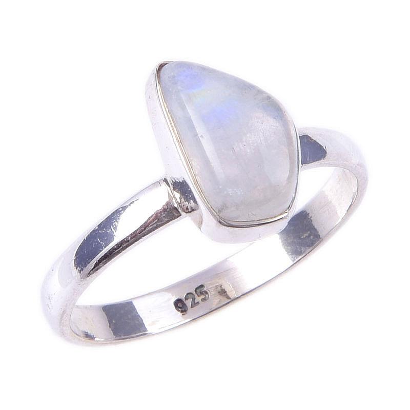 Natural Rainbow Moonstone Gemstone Handmade 925 Solid Silver Ring Size 8 E1Q39
