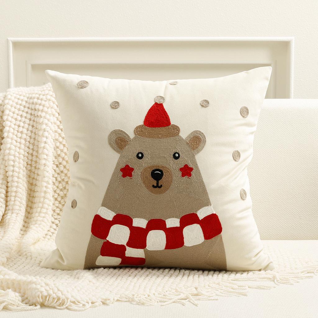 Christmas Decorative Throw Pillow Cover Velvet Material Santa Claus Cartoon Pattern Embroidered Cushion Cover Holiday Home Sofa Decor 45x45 cm