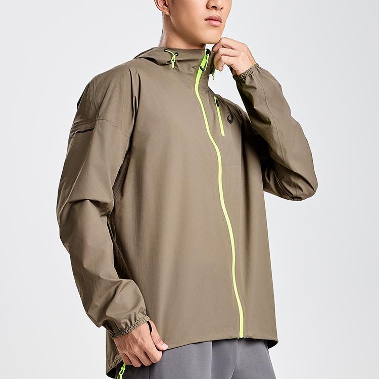 Asics Logo Outdoor Casual Sports Zip-Up Hooded Jacket Men Jackets Khaki 2011C259-201