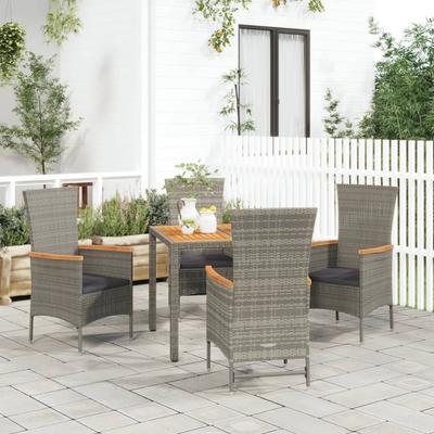 Vidaxl 5-Cz. Garden Furniture Set With Cushions, Grey, PE Rattan