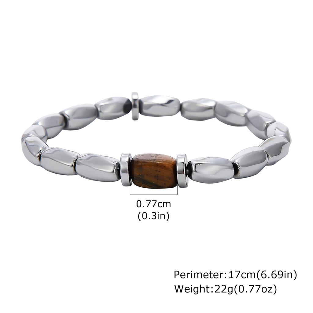 Silver Color Retro Irregular Beaded Bracelet for Men, Chic Tiger Eye Stone Elastic Chain Bracelet, Fashion Punk Jewelry Gift