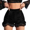 Gothic Velvet High-Waisted Lace Trim Shorts