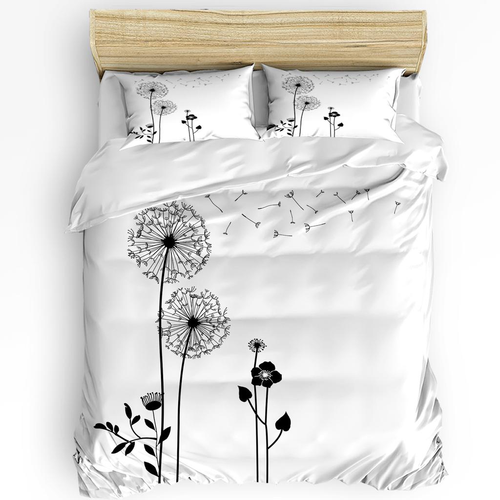 Black And White Dandelion Plant Duvet Cover With Pillow Case Custom 3pcs Bedding Set Quilt Cover Double Bed Home Textile