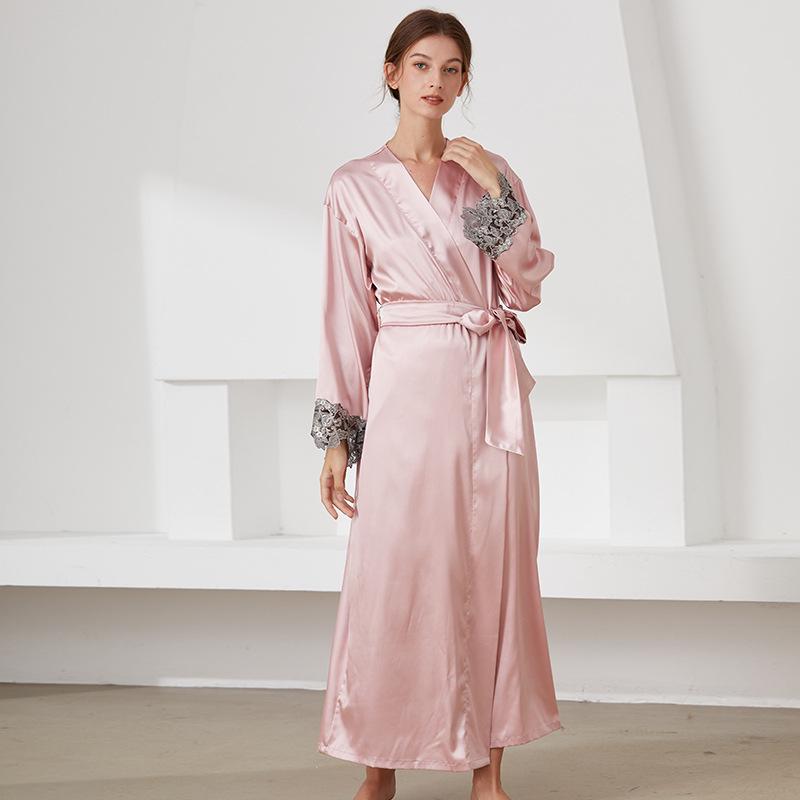 Women's Long Sleeve Belted Satin Robe - Autumn/Winter Pajama & Bathrobe