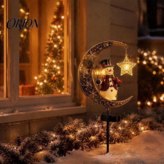 Solar Stake Lights for Walkways Christmas Crescent Light, Moon Snowman Garden Waterproof Holiday Yard Lawn Decorations LED Pathway Lamp Outdoor Patio