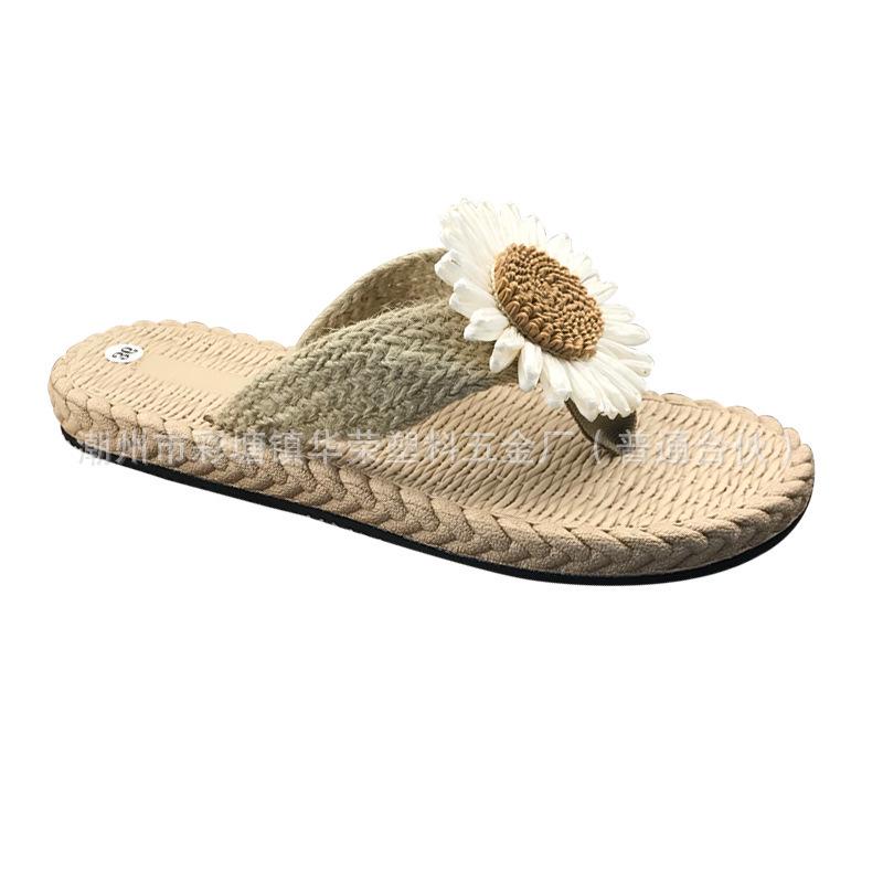 Daisy Women's Herringbone Hemp Rope Flip-Flops: Summer Straw Woven Low Heel Slip-On Sandals